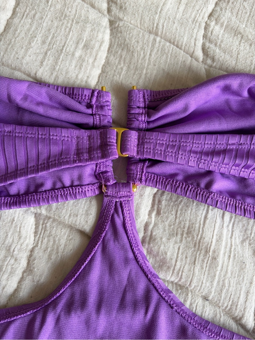 Shade & Shore Purple Ribbed One Piece Cut-Out Bathing Suit - Picture 7 of 9